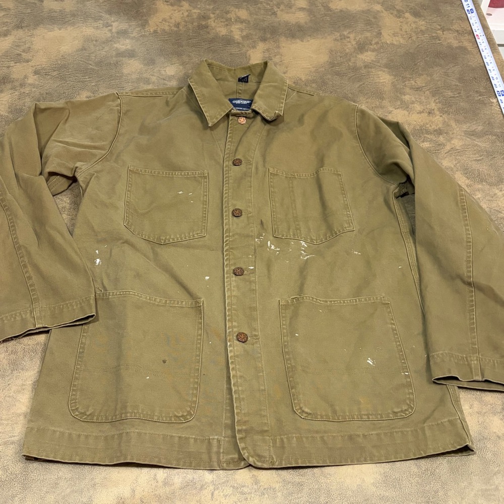 OshKosh Work Shirt Mens M Green Heavy Cotton Canvas Paint Splatter